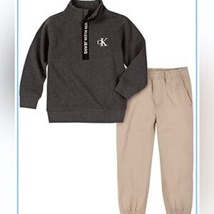 Calvin Klein Jeans Toddler 2 Piece Outfit Gray Top And Khaki Jogger Pants
